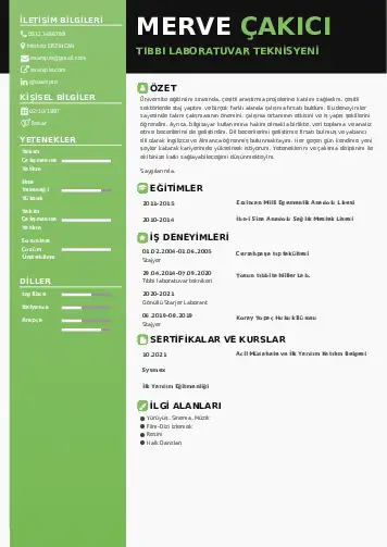 Laboratuvar Teknisyeni Cv Örnekleri cv indir